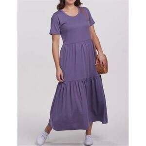 Woolx Lucia Merino Wool Tiered Maxi Dress In Montana Grape 1X Short Sleeve